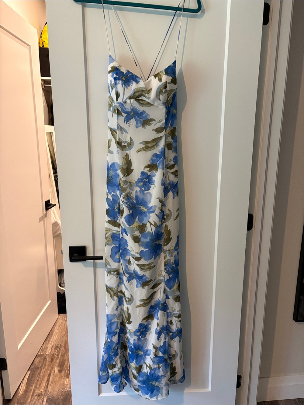 Floral Blue & White Spaghetti-Strap dress